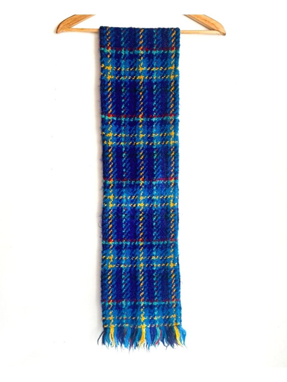 Vintage Colourful Plaid Blue Yellow Scarf